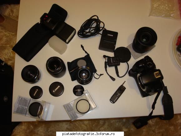 canon 450d body (12000 de cadre trase pana acum)
+ battery grip
+ a doua baterie
+ obiectiv stoc